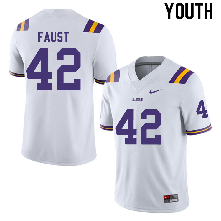 Youth #42 Hunter Faust LSU Tigers College Football Jerseys Sale-White - Click Image to Close